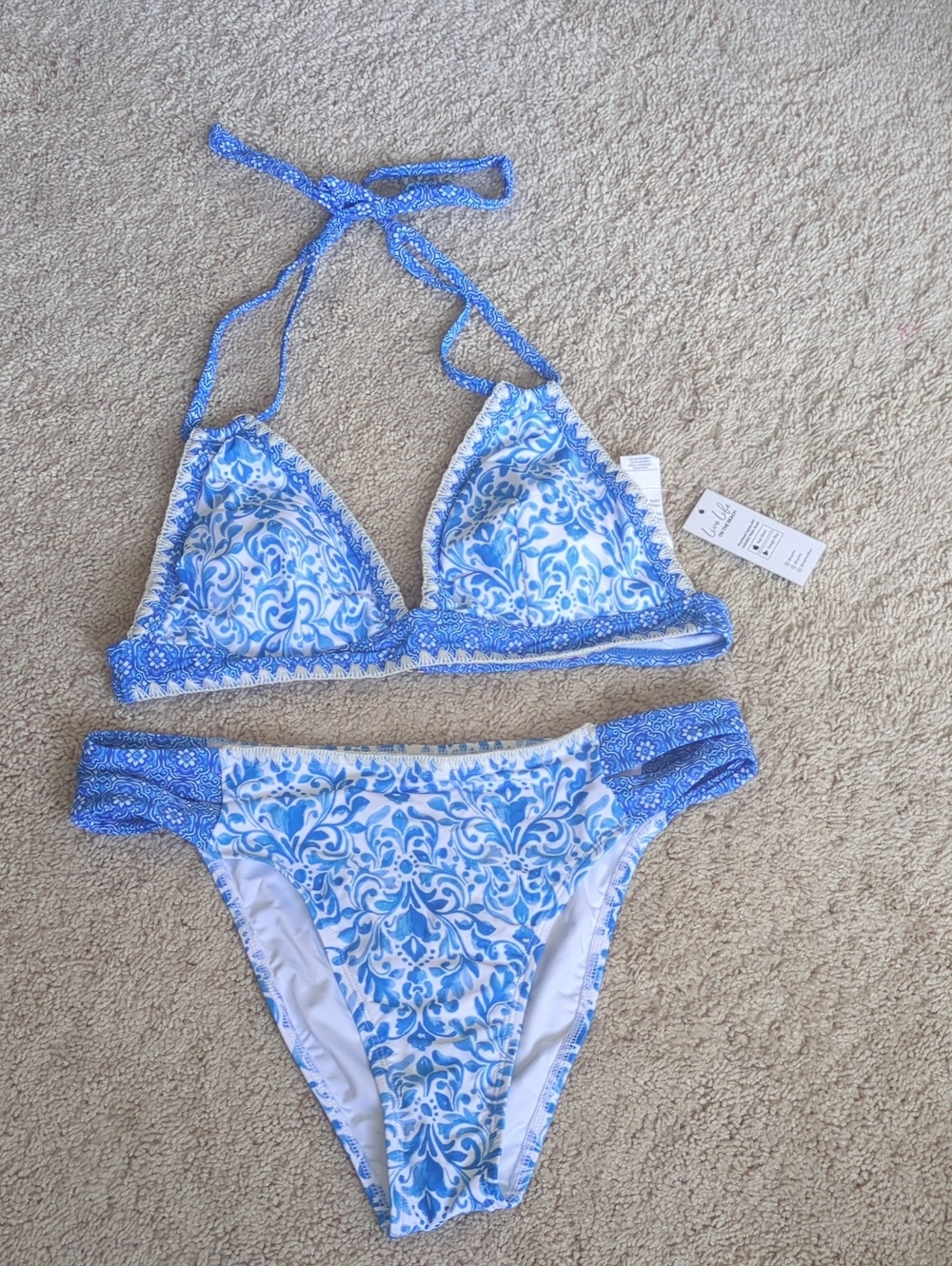 Cupshe Blue & White Floral Triangle Bikini Set